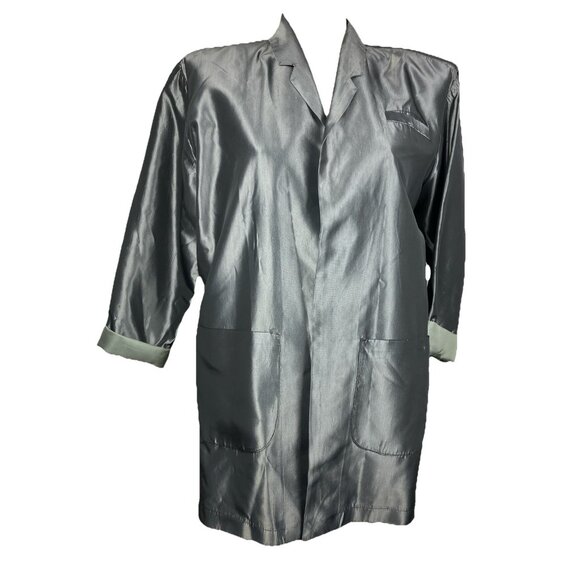 Vintage 80s Norma Kamali Iridescent Finish Open Jacket Power Shoulder Gunmetal - Picture 1 of 4